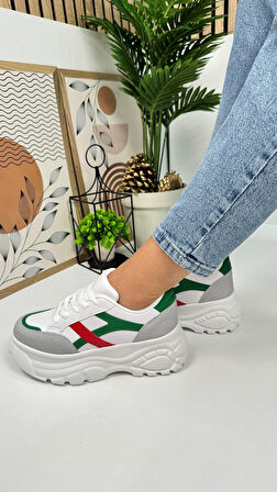 Günlük Kadın Sneaker Kalın Yüksek Taban Bağcıklı Rahat Tiger Şeritli Spor Ayakkabı 032