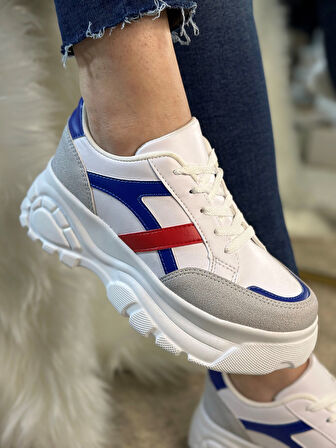 Günlük Kadın Sneaker Kalın Yüksek Taban Bağcıklı Rahat Tiger Şeritli Spor Ayakkabı 032