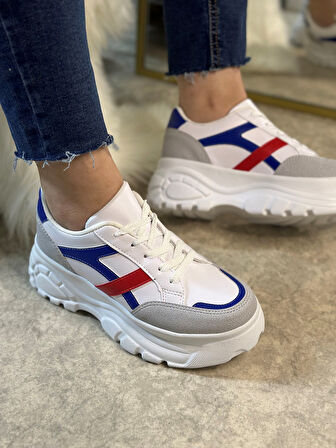 Günlük Kadın Sneaker Kalın Yüksek Taban Bağcıklı Rahat Tiger Şeritli Spor Ayakkabı 032