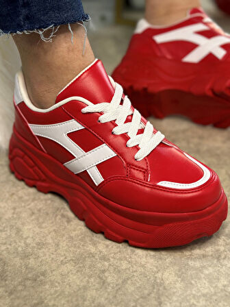 Günlük Kadın Sneaker Kalın Yüksek Taban Bağcıklı Rahat Tiger Şeritli Spor Ayakkabı 032