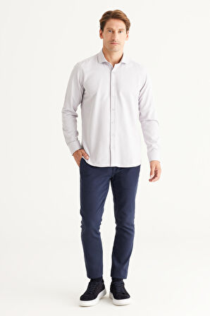 Erkek Gri Slim Fit Dar Kesim Italyan Yaka Armürlü Gömlek