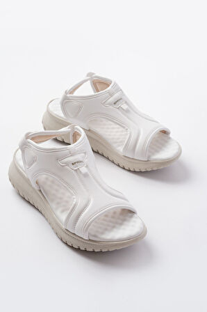 T-221 Beyaz  Spring Paraşüt Kumaş Lastikli Ortopedik Kadın Sandalet