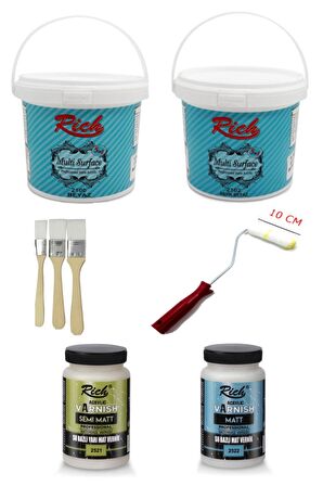 Rich Multi Surface Antik Beyaz , Beyaz 1000 Gr Dolap Boyama 2li Set Mat Vernik Yarı Mat