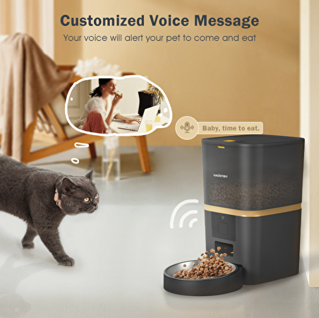 Haustier QQ003 Akıllı Kedi/köpek Otomatik Mama Kabı, App-Wifi ile Uzaktan Kontrol, Öğün Planlama,porsiyon Belirleme,6lt Hazne, Metal Kase, Siyah