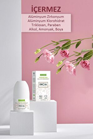 INCIA %100 Doğal Roll On Deodorant Kadınlar İçin Ter Kokusu Önleyici Leke Yapmayan 50 ml