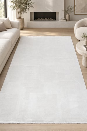 ARGOS Beyaz Modern Özel Ölçü Salon Oturma Yatak Odası Halısı Robot Süpürge Uyumlu Kolay Temizlenebilir Polyester Akrilik