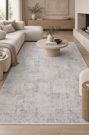 ARGOS Gri Bej Özel Ölçü Salon Oturma Yatak Odası Halısı Robot Süpürge Uyumlu Kolay Temizlenebilir Polyester Dokuma İnce Modern