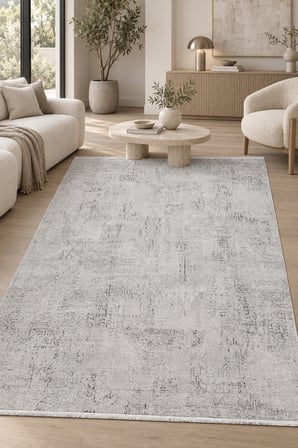 ARGOS Gri Bej Özel Ölçü Salon Oturma Yatak Odası Halısı Robot Süpürge Uyumlu Kolay Temizlenebilir Polyester Dokuma İnce Modern