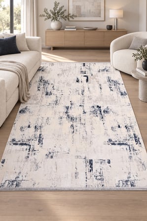 ASANA Vizon Mavi Özel Ölçü Salon Oturma Odası Koridor Halısı Robot Süpürge Uyumlu Kolay Temizlenebilir Polyester