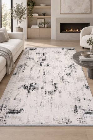 ASANA Krem Gri Modern Desenli Salon Oturma Odası Halısı Robot Süpürge Uyumlu Kolay Temizlenebilir Polyester Hali