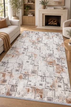 ARDES Krem Kahve Özel Ölçü Salon Oturma Odası Koridor Halısı Robot Süpürge Uyumlu Kolay Temizlenebilir Akrilik Pamuk Tabanlı Halı