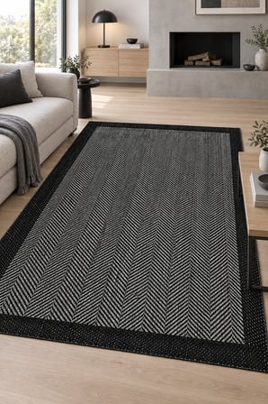 Grafit Gri Siyah Sisal Dokulu Leke Tutmaz Silinebilir Robot Süpürge Uyumlu Evcil Hayvan Dostu Salon Mutfak Halısı