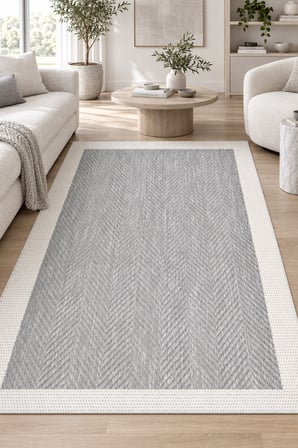 Oslo Gri Ekru Sisal Tarzı Modern Polyester Halı - Robot Süpürge Uyumlu, Kolay Temizlenir Mutfak Oturma Odası Koridor Halısı