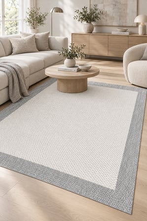 OSLO Sisal Görünümlü Polyester Halı Ekru Gri Mutfak Oturma Odası Robot Süpürge Uyumlu Kolay Temizlenebilir