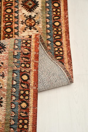 Mihrimah Mavi Kiremit Oturma Odası Salon Robot Süpürgeye Uyumlu Kolay Temizlenebilir Nostaljik Saçaklı Kilim Hali