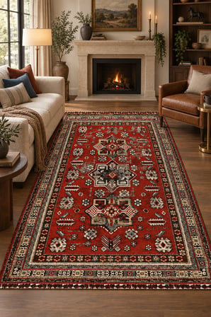 Mihrimah Nostaljik Kilim Oturma Odası Salon Robot Süpürge Uyumlu Saçaklı Kolay Temizlenebilir Halı