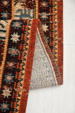 Mihrimah Kiremit Oturma Odası Salon Robot Süpürge Uyumlu Saçaklı Kilim Dokulu Kolay Temizlenebilir Hali
