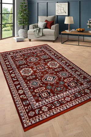 Zümre Kiremit Oturma Odası Salon Robot Süpürge Uyumlu Kaymaz Taban Kolay Temizlenebilir Otantik Kilim Hali