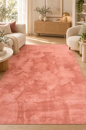 KOZEL Peluş Halı Rose Kaymaz Tabanlı Ekstra Yumuşak Tüy Dökmez Toz Tutmaz Polyester Halı Özel Ölçü