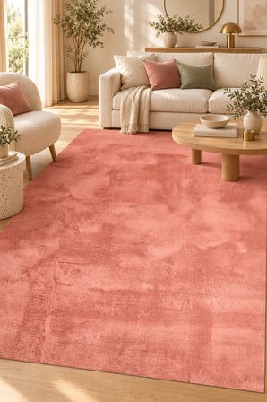 KOZEL Peluş Halı Rose Kaymaz Tabanlı Ekstra Yumuşak Tüy Dökmez Toz Tutmaz Polyester Halı Özel Ölçü