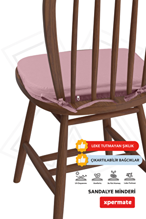 XPERMATE 2'li StandartFit Oval Sandalye Minderi Fermuarlı Yıkanabilir Kılıf Bağcıklı Su ve Yağ İtici 42x42x5 Pembe