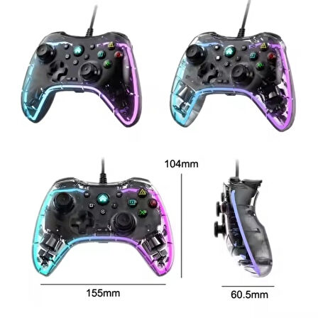 Oyun Kolu USB Kablolu kaliteli Gamepad RGB Işıklı  Switch / PS3/Bilgisayar/Tabletler için S03