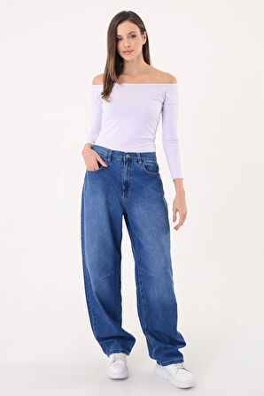 Kadın Mavi Yüksek Bel Baggy Jeans