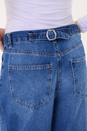 Kadın Mavi Yüksek Bel Baggy Jeans