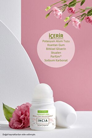 INCIA %100 Doğal Roll On Deodorant Kadınlar İçin Ter Kokusu Önleyici Leke Yapmayan 50 ml