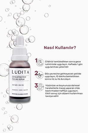 Ludita Yenileyici Cilt Tonu Eşitleyici Yüz Peeling Kırmızı Serum (%20 AHA ve %2 BHA)