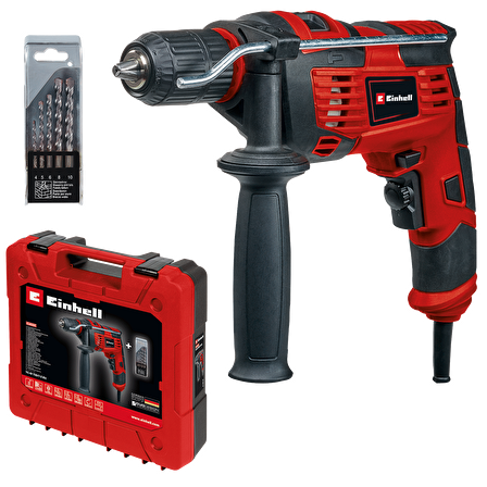 Einhell Darbeli Matkap TC-ID 720/1 E Kit (delme/darbeli delme, 13 mm mandren, devir elektroniği, beton için 5 parçalı uç seti + E-Box Basic)