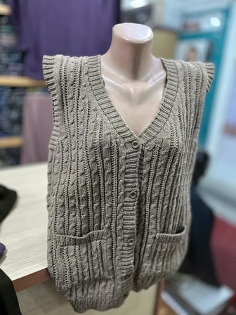 Kadın Örgü Desen Cepli Desenli Yelek