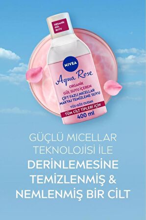 Nivea Aqua Rose Micellar Gül Suyu Çift Fazlı Makyaj Temizleme Suyu 400ml, Yüz Göz Ve Dudak, Nemlendirici