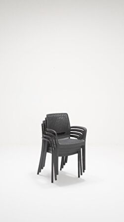 Rattan Lüx Camlı 90x150 Bahçe&Balkon&Teras Masa Seti - Antrasit