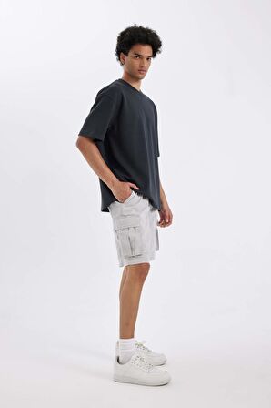 DeFacto Relax Fit Düz Paça Gabardin Bermuda Şort C5400AX24SMGR184