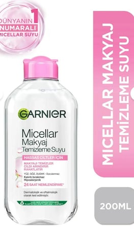 Garnier Micellar Makyaj Temizleme Suyu 200ML, 24 Saat Nemlendirme, Hassas Ciltler,Vegan&Cruelty Free