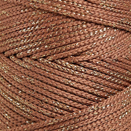 Loren Soft Star Makrome İpi Sarı Simli Kahverengi