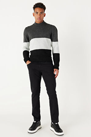 Erkek Siyah 360 Derece Her Yöne Esneyen Slim Fit Dar Kesim Pamuklu Rahat Pantolon