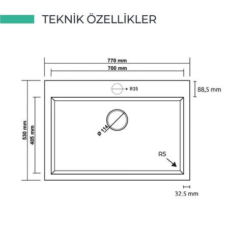 Real Stone K003 Didyma 77 Granit Eviye Antrasit 770X530 Cm Tezgah Ustu