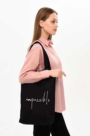 Siyah Kanvas Impossible Baskılı Çanta