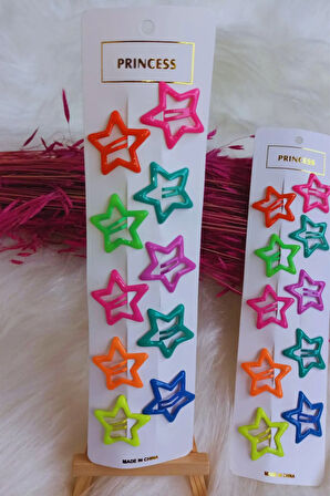 Neon Renkler Trend Yıldızlı Çıtçıt Toka 10 Adet