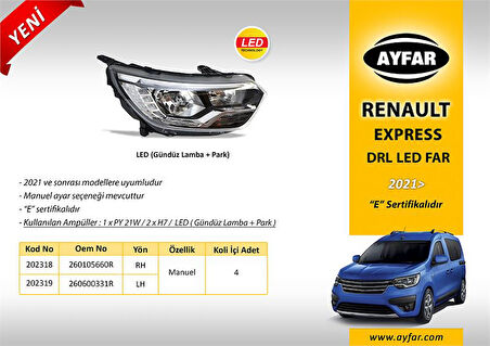 FAR MANUEL SAĞ - LED DRL + PARK RENAULT EXPRESS ( 2021> )