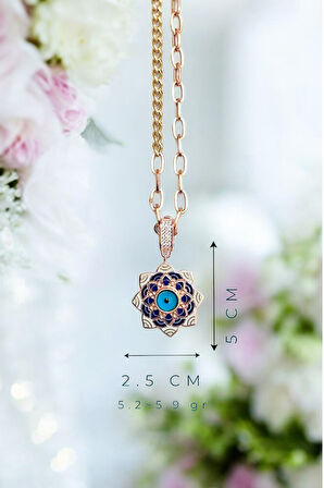 Yaşam Çiçeği Lotus Lacivert Mineli Rose Klipsli Kolye Ucu & Ajda Bilezik Charm | 925 Ayar Gümüş