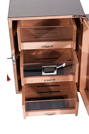 PremiumQuality Belgrano Karbon Desenli 3 Çekmeceli Sedir Humidor Puro Kutusu