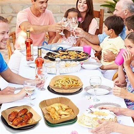CT-STONES® 50 Adet Air Fryer Pişirme Kağıdı Tek Kullanımlık Yağ Geçirmez Yapışmaz Kare Tabak Model PVC