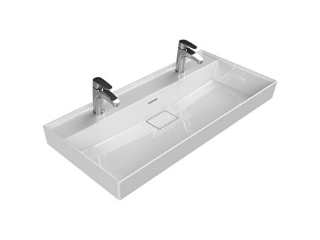 TURKUAZ Sharp Etajerli Lavabo 100x48 cm (Tek Hazneli Çift Batarya Delikli)