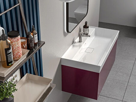 TURKUAZ Sharp Etajerli Lavabo 100x48 cm (Tek Hazneli Çift Batarya Delikli)