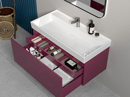 TURKUAZ Sharp Etajerli Lavabo 100x48 cm (Tek Hazneli Çift Batarya Delikli)