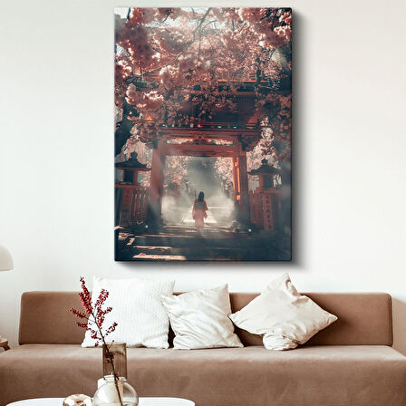 Kiraz Çiçekleri Tapınağı - Mistik Geçit Anime Kanvas Tablo