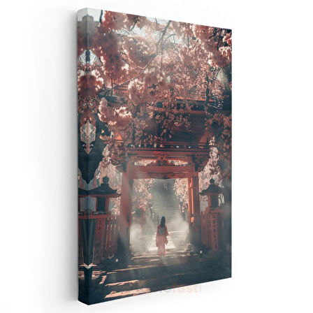 Kiraz Çiçekleri Tapınağı - Mistik Geçit Anime Kanvas Tablo